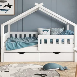 Hausbett Design Weiß 80x160 cm mit 2 Schubladen und Matratze Vitalispa