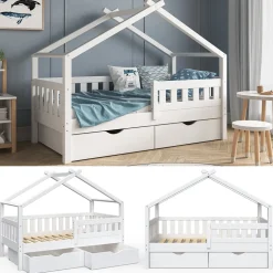 Hausbett Design Weiß 80x160 cm mit 2 Schubladen Vitalispa