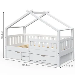 Hausbett Design Weiß 80x160 cm mit 2 Schubladen Vitalispa