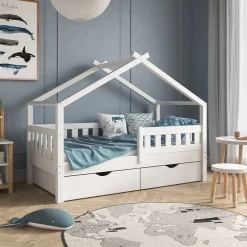 Hausbett Design Weiß 80x160 cm mit 2 Schubladen Vitalispa