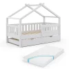 Hausbett Design Weiß 80x160 cm mit Gästebett und Matratze Vitalispa