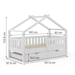 Hausbett Design Weiß 80x160 cm mit Gästebett und Matratze Vitalispa