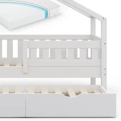 Hausbett Design Weiß 80x160 cm mit Gästebett und Matratze Vitalispa