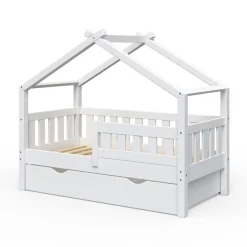 Hausbett Design Weiß 70x140 cm mit Schublade Vitalispa
