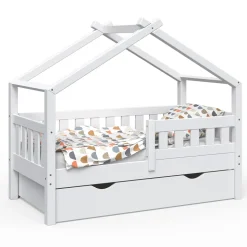 Hausbett Design Weiß 70x140 cm mit Schublade Vitalispa