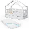 Hausbett Design Weiß 70x140 cm mit Schublade und Matratze Vitalispa