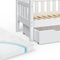 Hausbett Design Weiß 70x140 cm mit Schublade und Matratze Vitalispa