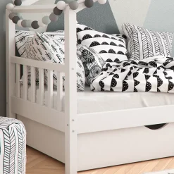 Hausbett Design Weiß 90x200 cm mit 2 Schubladen Vitalispa