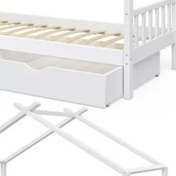 Hausbett Design Weiß 90x200 cm mit 2 Schubladen Vitalispa