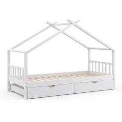 Hausbett Design Weiß 90x200 cm mit Gästebett Vitalispa