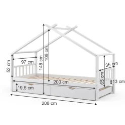 Hausbett Design Weiß 90x200 cm mit Gästebett Vitalispa