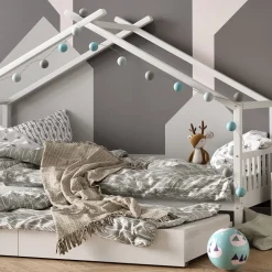 Hausbett Design Weiß 90x200 cm mit Gästebett Vitalispa