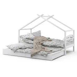 Hausbett Design Weiß 90x200 cm mit Gästebett Vitalispa