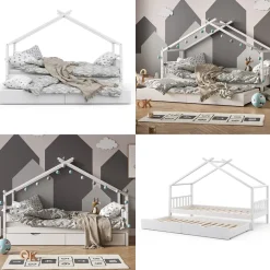 Hausbett Design Weiß 90x200 cm mit Gästebett Vitalispa