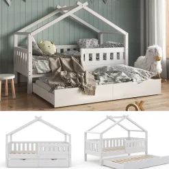 Hausbett Design Weiß 80x160 cm mit Gästebett Vitalispa