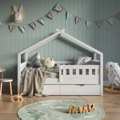 Hausbett Design Weiß 80x160 cm mit Gästebett Vitalispa