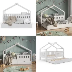 Hausbett Design Weiß 80x160 cm mit Gästebett Vitalispa