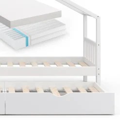 Hausbett Design Weiß 90x200 cm mit Gästebett und 2 Matratzen Vitalispa