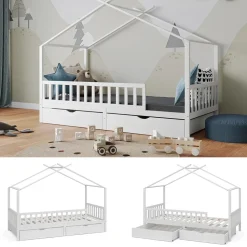 Hausbett Franka Weiß 90x200 cm mit 2 Schubladen Vitalispa