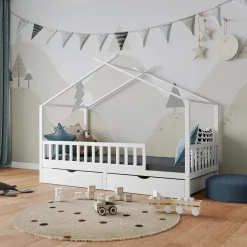 Hausbett Franka Weiß 90x200 cm mit 2 Schubladen Vitalispa