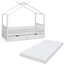Hausbett Franka Weiß 80x160 cm mit 2 Schubladen und Matratze Vitalispa