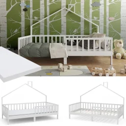 Hausbett Justus Weiß 90x200 cm mit Matratze Vitalispa