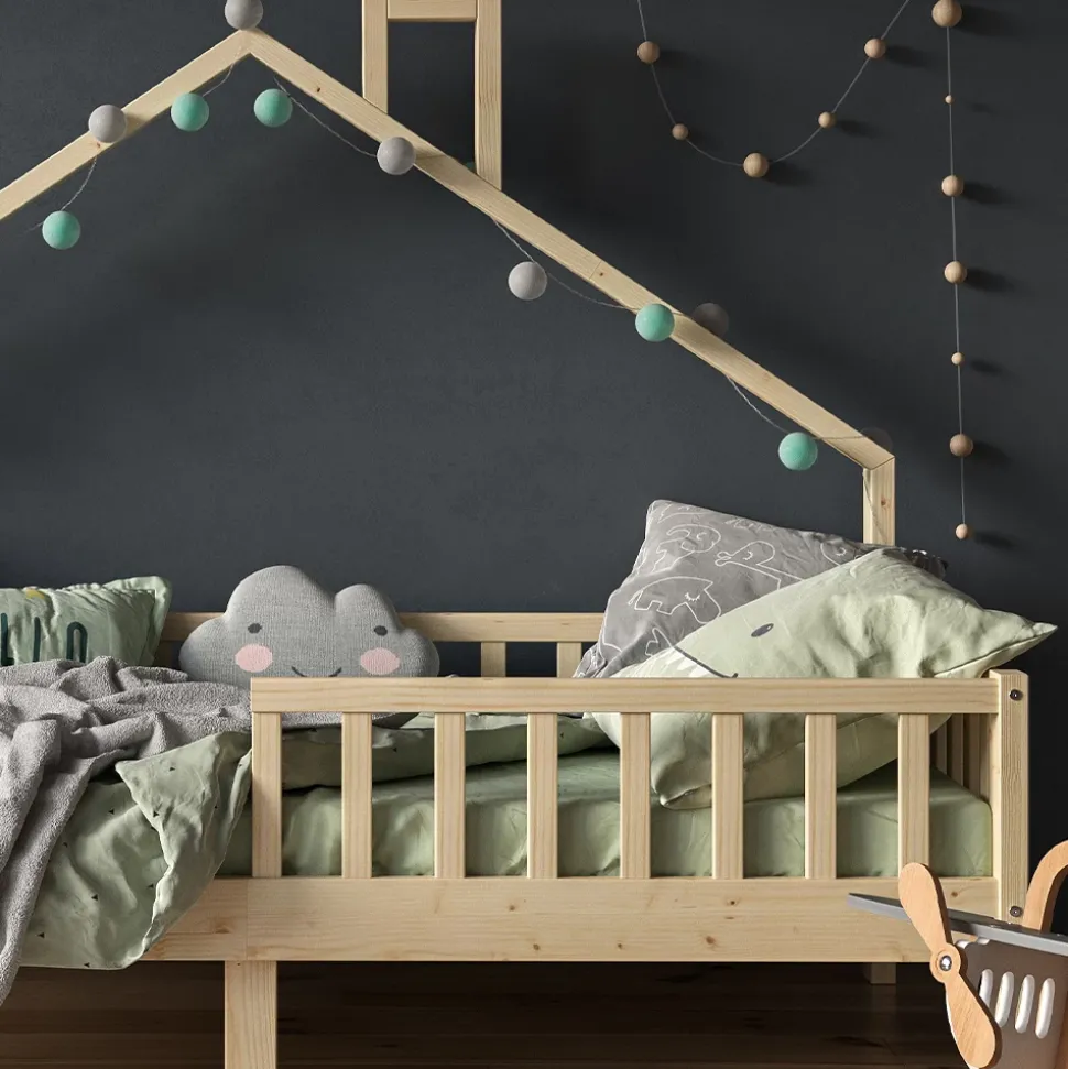 Hausbett Noemi Naturholz 90x200 cm mit Matratze Vitalispa