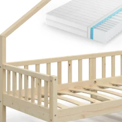 Hausbett Noemi Naturholz 90x200 cm mit Matratze Vitalispa