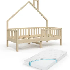 Hausbett Noemi Naturholz 80x160 cm mit Matratze Vitalispa