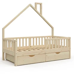 Hausbett Noemi Naturholz 80x160 cm mit 2 Schubladen Vitalispa