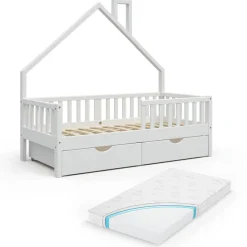 Hausbett Noemi Weiß 80x160 cm mit 2 Schubladen und Matratze Vitalispa