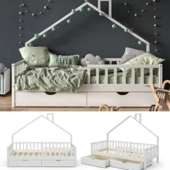 Hausbett Noemi Weiß 90x200 cm mit 2 Schubladen Vitalispa