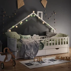 Hausbett Noemi Weiß 90x200 cm mit 2 Schubladen Vitalispa