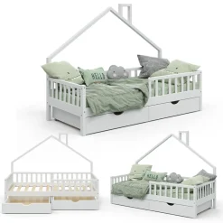 Hausbett Noemi Weiß 90x200 cm mit 2 Schubladen Vitalispa