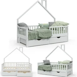 Hausbett Noemi Weiß 80x160 cm mit 2 Schubladen Vitalispa