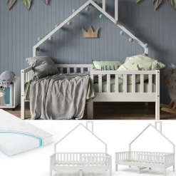 Hausbett Noemi Weiß 80x160 cm mit Matratze Vitalispa