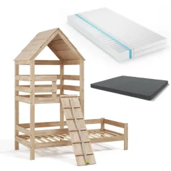 Hausbett Teddy Naturholz 90x200 cm mit 2 Matratzen Vitalispa
