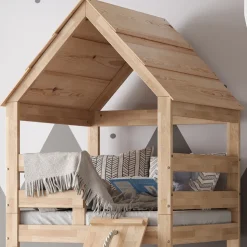 Hausbett Teddy Naturholz 90x200 cm mit 2 Matratzen Vitalispa