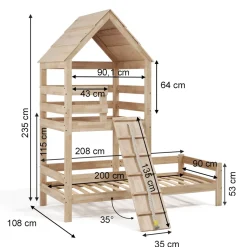 Hausbett Teddy Naturholz 90x200 cm mit Matratze Vitalispa