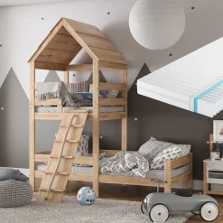Hausbett Teddy Naturholz 90x200 cm mit Matratze Vitalispa