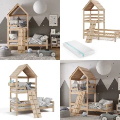 Hausbett Teddy Naturholz 90x200 cm mit Matratze Vitalispa