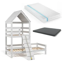 Hausbett Teddy Weiß 90x200 cm mit 2 Matratzen Vitalispa