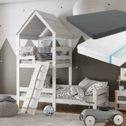 Hausbett Teddy Weiß 90x200 cm mit 2 Matratzen Vitalispa