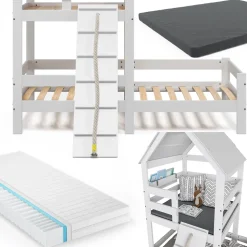 Hausbett Teddy Weiß 90x200 cm mit 2 Matratzen Vitalispa