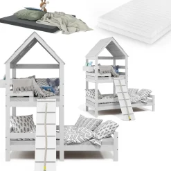 Hausbett Teddy Weiß 90x200 cm mit 2 Matratzen Vitalispa