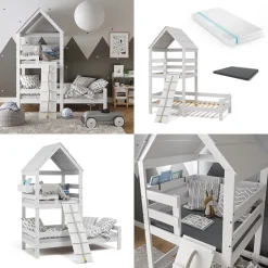 Hausbett Teddy Weiß 90x200 cm mit 2 Matratzen Vitalispa