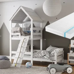 Hausbett Teddy Weiß 90x200 cm mit Matratze Vitalispa