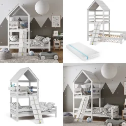 Hausbett Teddy Weiß 90x200 cm mit Matratze Vitalispa