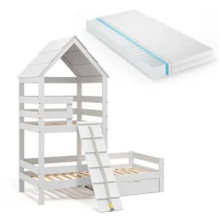 Hausbett Teddy Weiß 90x200 cm mit Matratze und Schublade Vitalispa