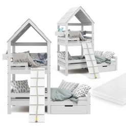 Hausbett Teddy Weiß 90x200 cm mit Matratze und Schublade Vitalispa